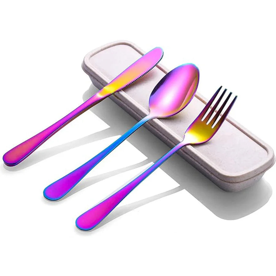 3-Piece Stainless Steel Travel Flatware Set with Storage Box
