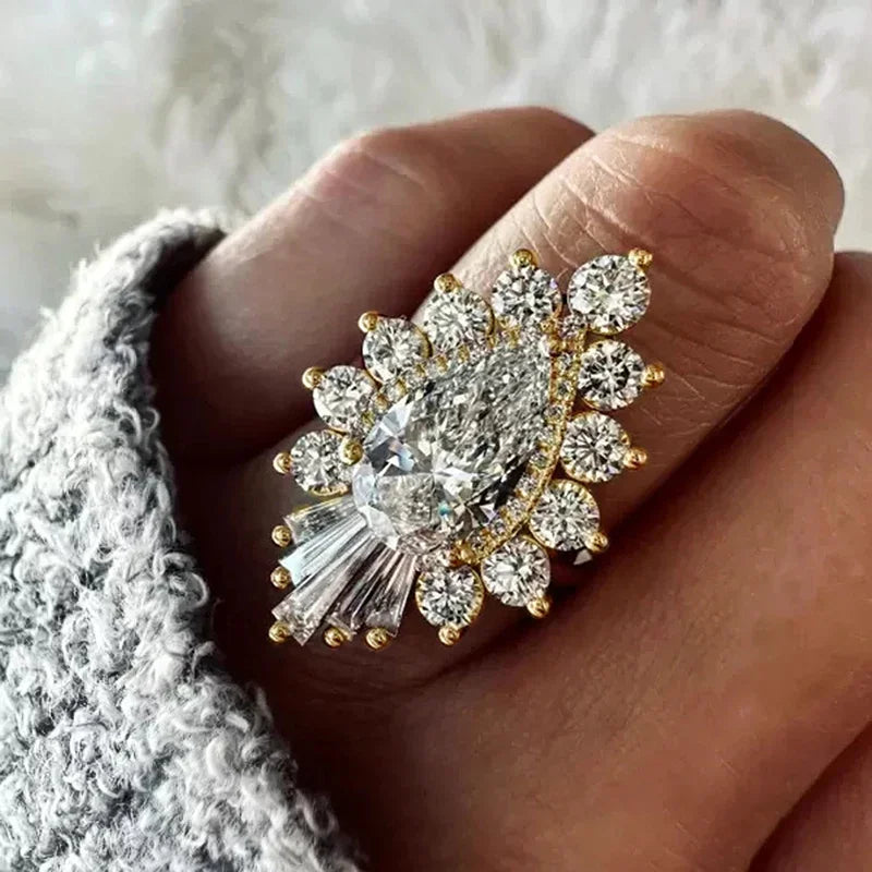 Huitan Women's Sparkling CZ Wedding Ring | Elegant Band
