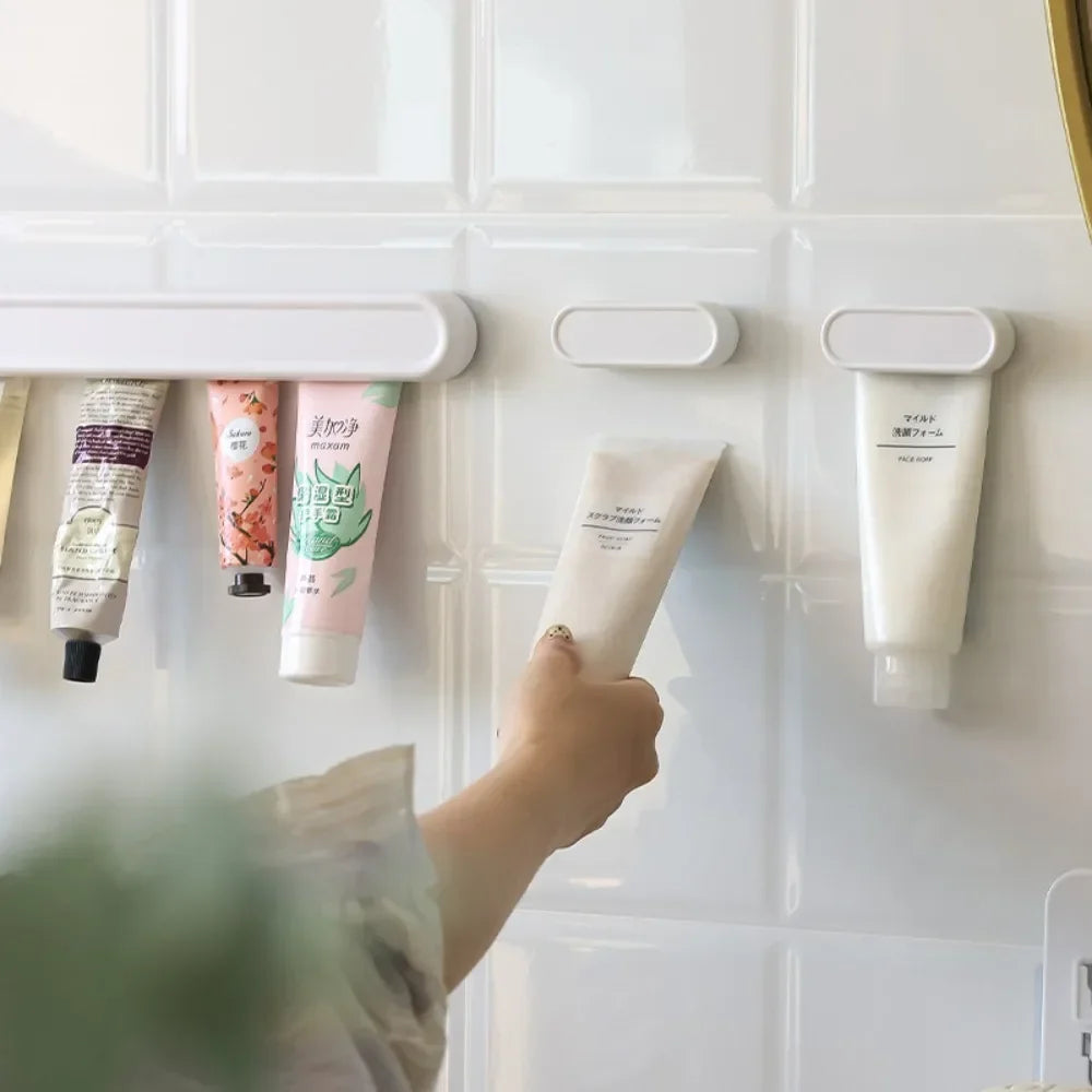 Adhesive Bathroom Organizer No Drill Toothpaste Holder Wall Mounted