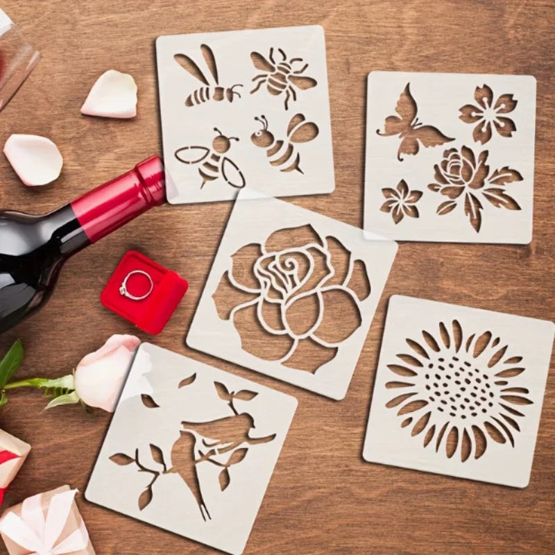 Bview Art 9-Piece Floral Butterfly Painting Stencils Reusable DIY