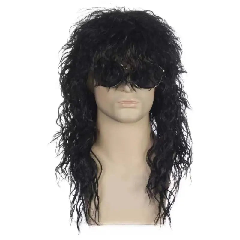 80s Rocker Mullet Wig – Long Curly Cosplay Wig for Men