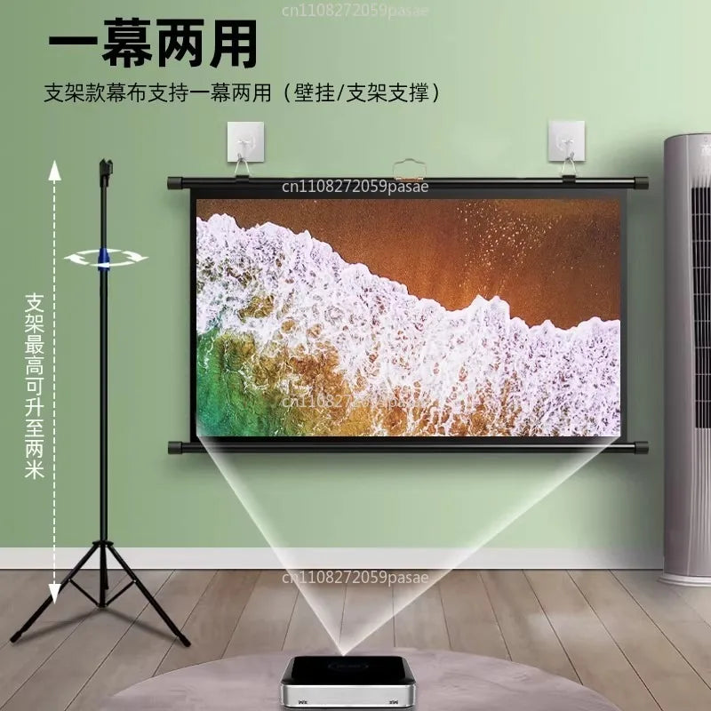 100" Tripod Projector Screen 16:9 4K HD Portable Home Cinema
