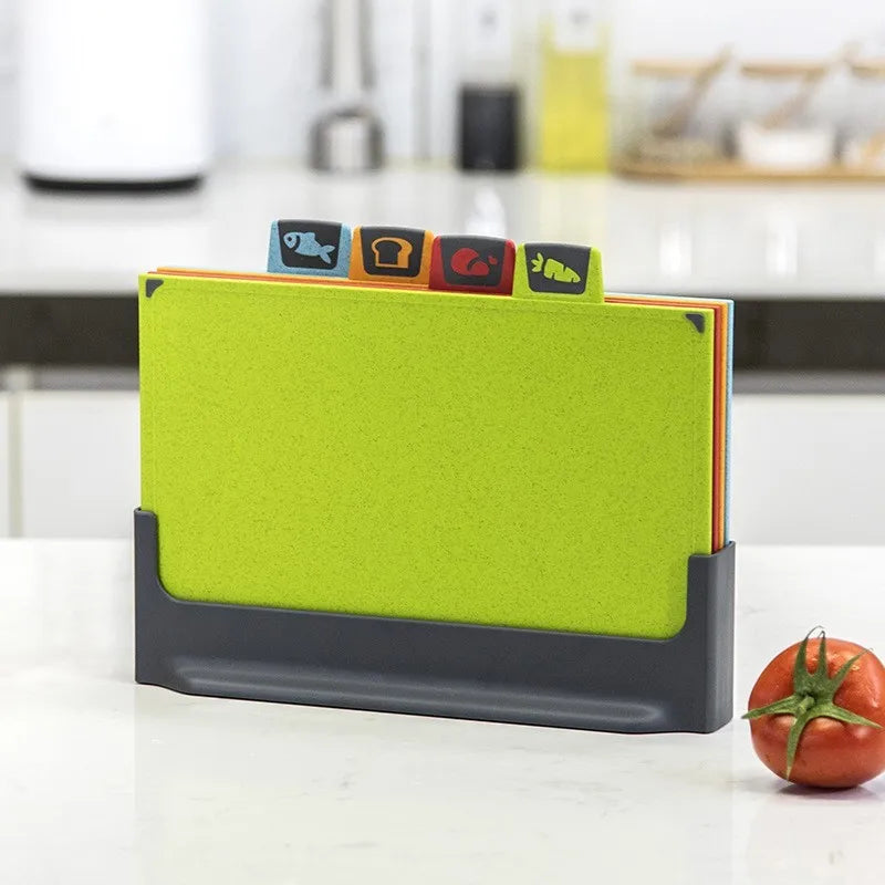 5-Piece Food Grade Cutting Board Set | Color-Coded with Stand