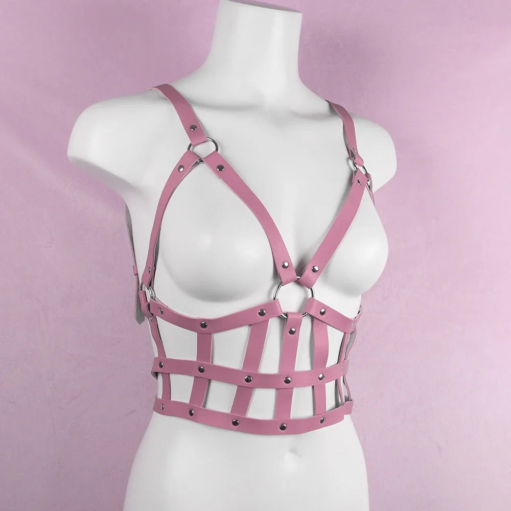 Pink UYEE Women Sexy Harness Belt Leather Lingerie Body Gothic