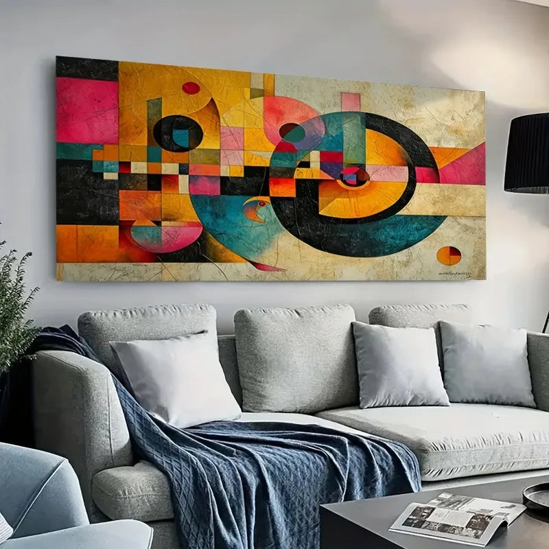 Large Abstract Geometric Canvas Wall Art | Frameless Modern Decor