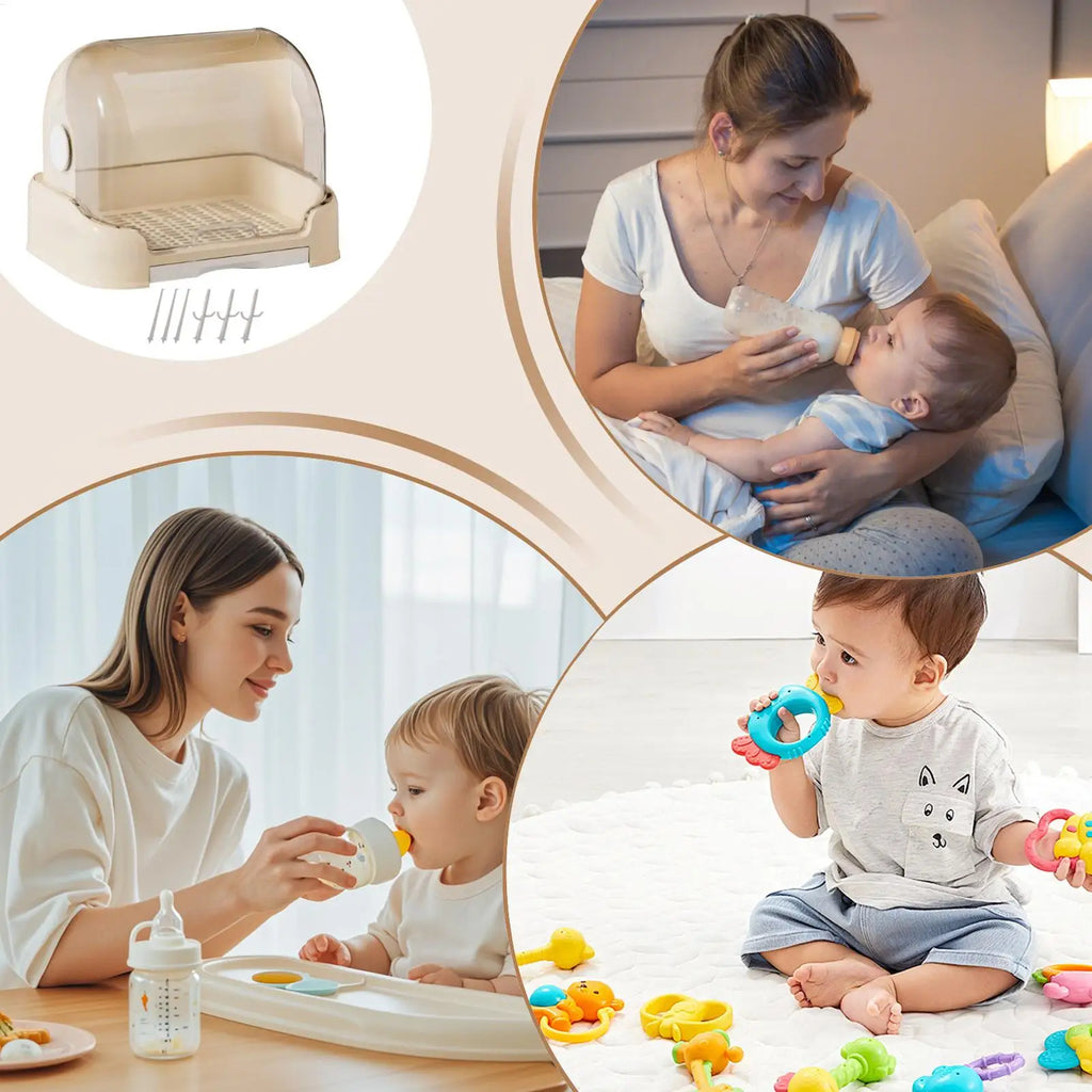 Baby Bottle Organizer with Drain Tray & Dustproof Lid
