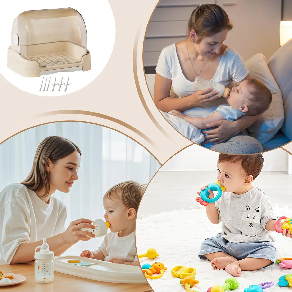 Baby Bottle Organizer with Drain Tray & Dustproof Lid