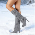 Women's Knee-High Stiletto Platform Boots – PU Leather