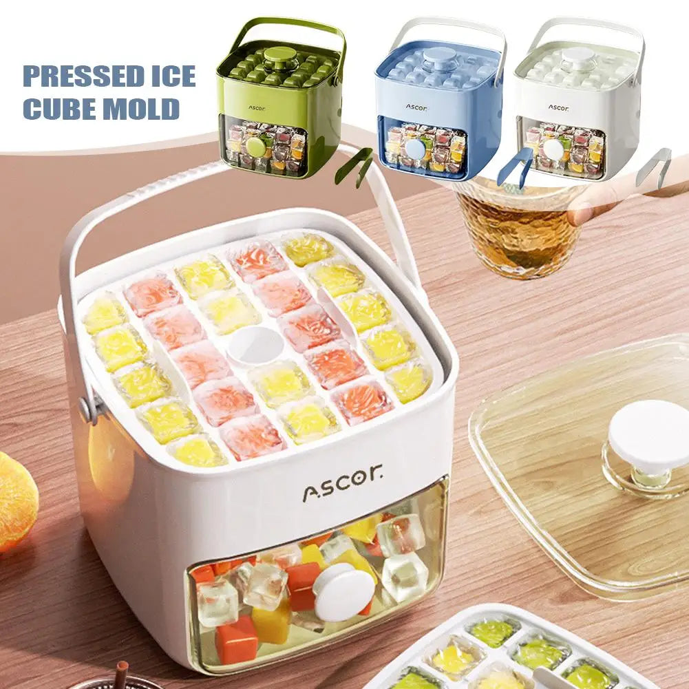 Double Layer Square Ice Cube Tray Set with Storage Box & Tongs