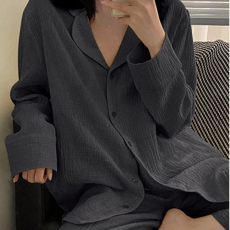 Women's Korean 2-Piece Pajama Set – Casual Long Sleeve Lounge