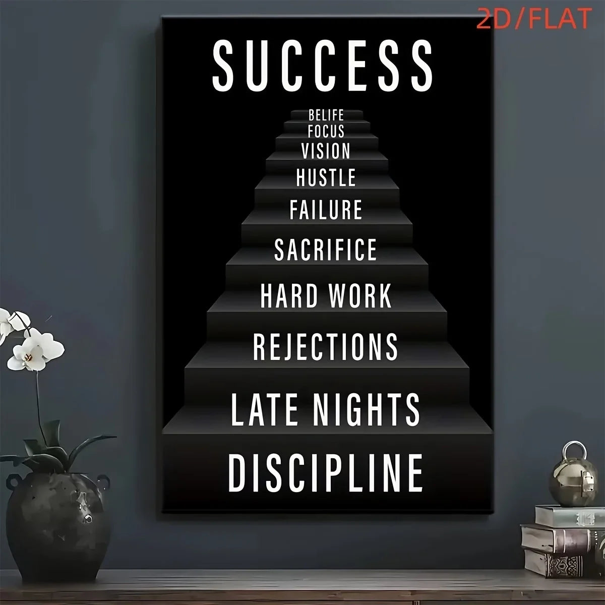 "Stairway To Success" Motivational Quote Canvas Wall Art