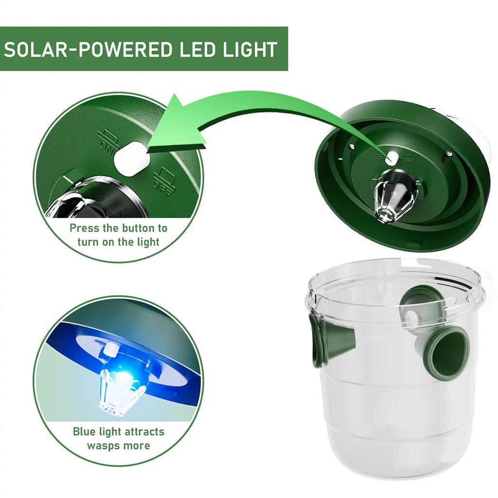 Solar Wasp & Hornet Trap – Reusable Outdoor Hanging Catcher