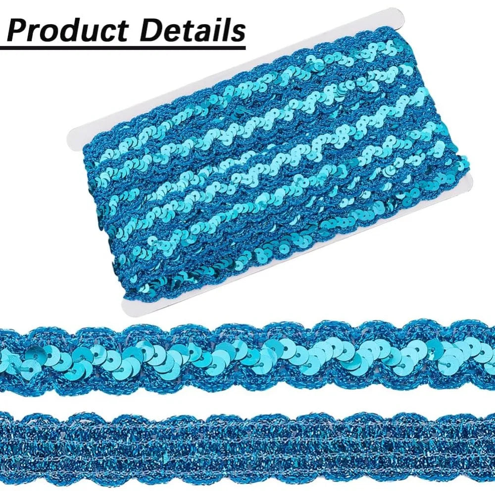 Blue Sparkle Sequin Lace Ribbon 23mm – 14.22 Yards Per Roll