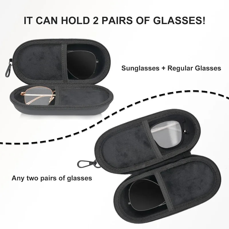 Double Mirror Box Eyewear Storage Glasses Clip Zipper Closure