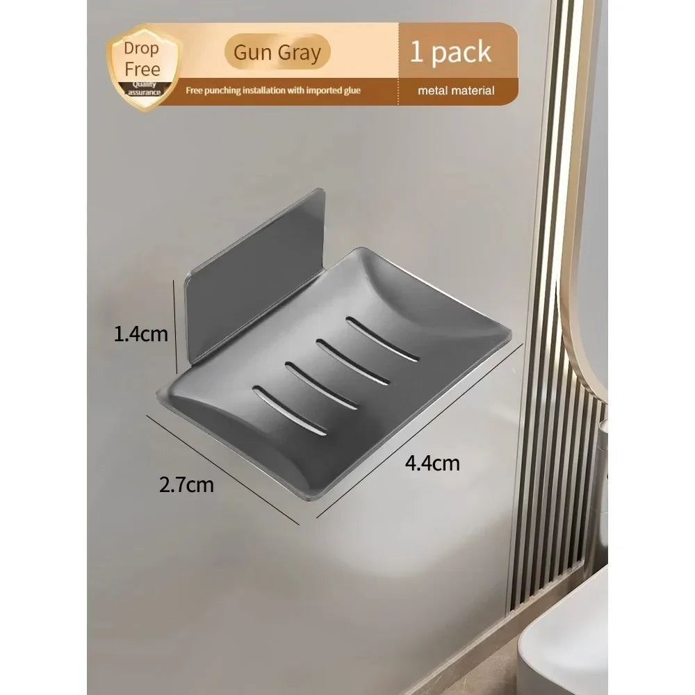 No-Drill Wall-Mounted Metal Soap Dish | Gun Grey Draining Rack