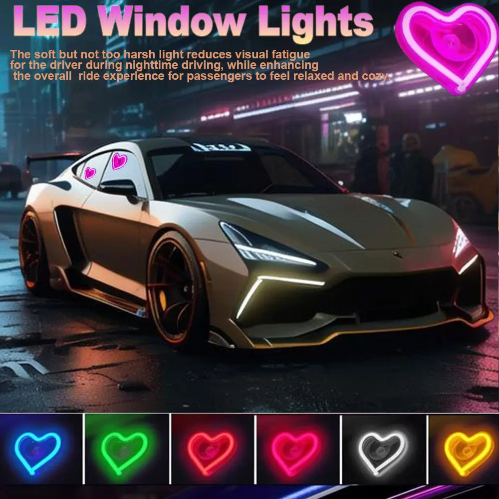 Heart LED Car Window Neon Light | USB & Remote Control
