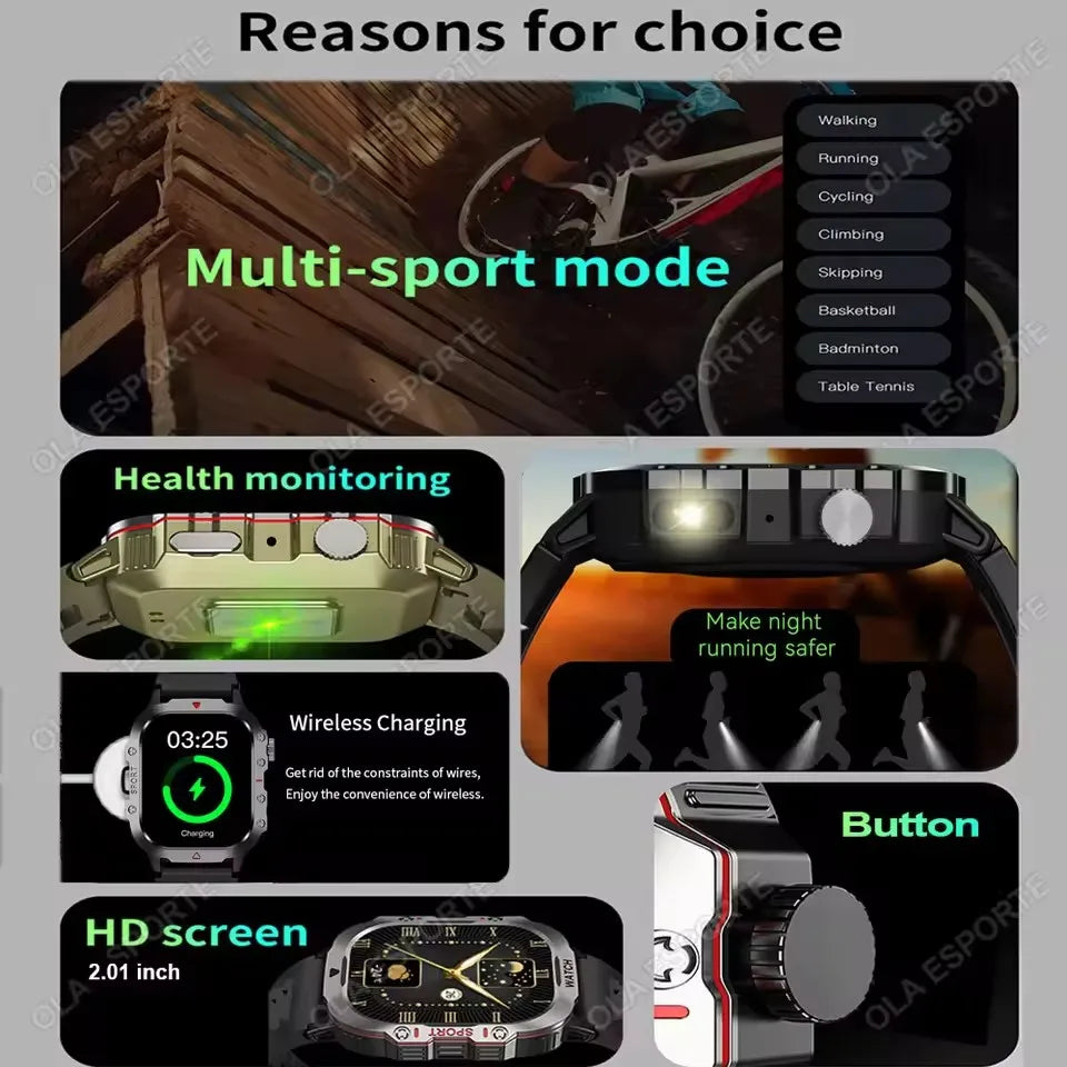 2025 Rugged Military Smart Watch Men's HD Touch Screen Voice