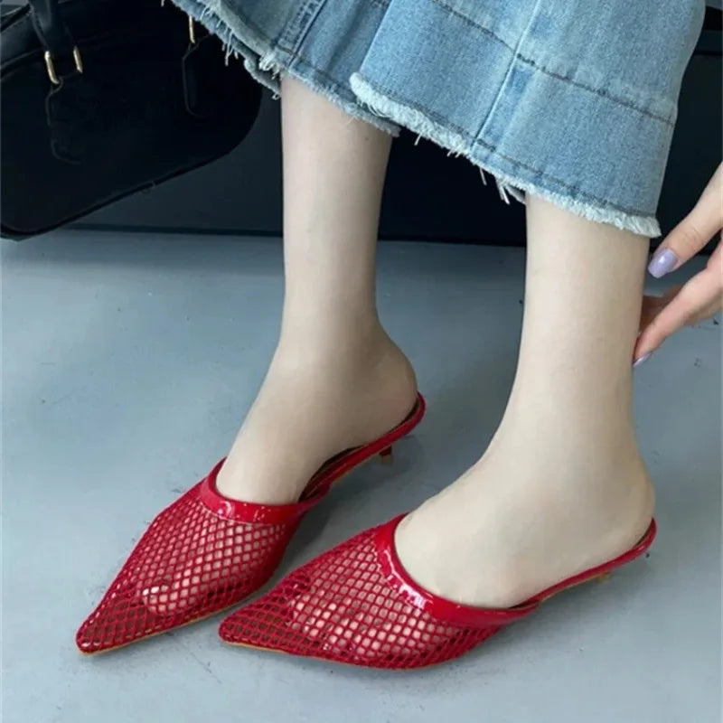 Women's Mesh Mule Sandals – Pointed Toe Low Heel Slingback