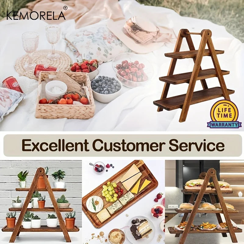 3-Tier Wooden Serving Tray – Rectangle Cupcake & Party Stand