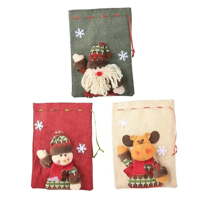 Christmas Linen Drawstring Gift Bag – Candy & Holiday Apple Bag