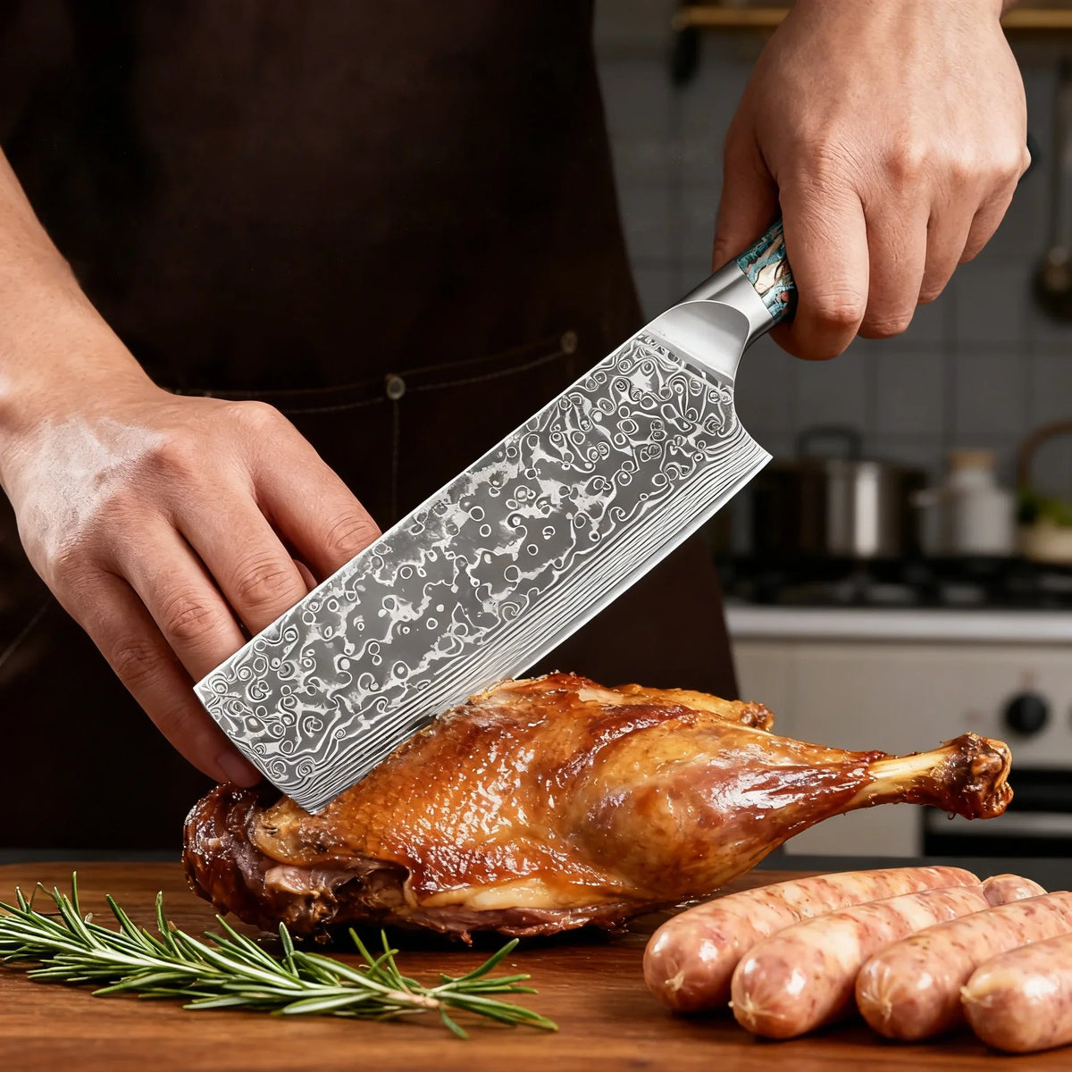 67-Layer Damascus Steel Nakiri Kitchen Knife – Sharp & Durable