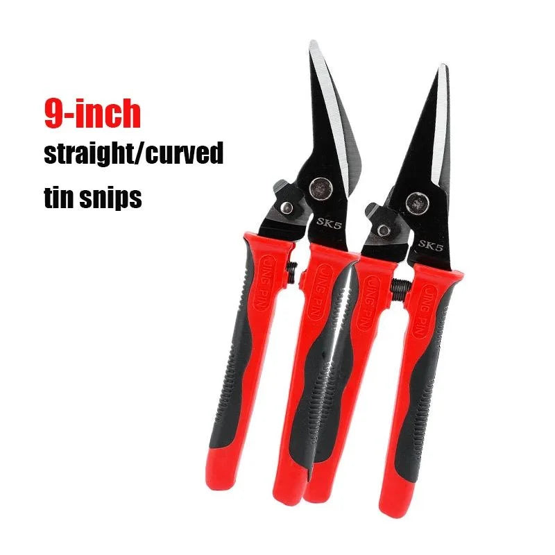 9-Inch Tin Snips – Straight & Curved Sheet Metal Cutter Tool