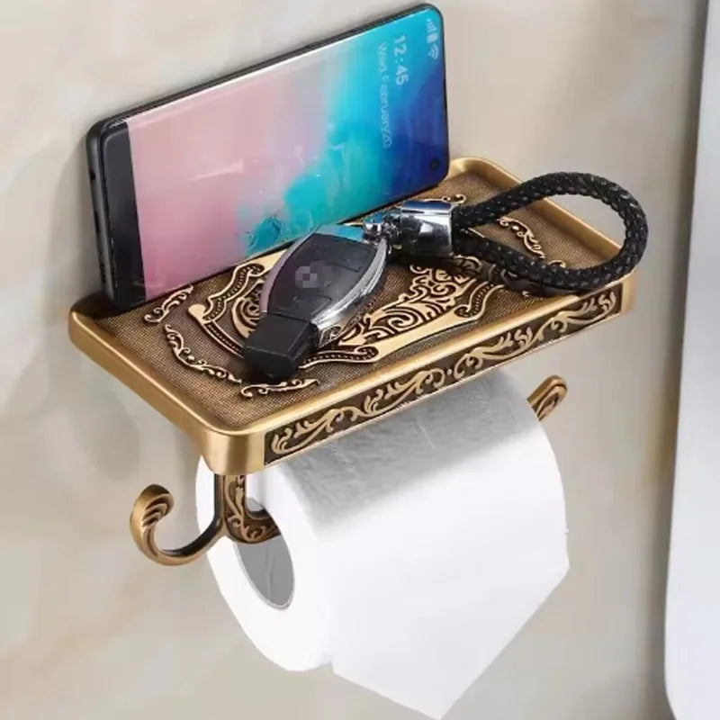 Vintage Brass Wall Mounted Toilet Paper Holder | Antique Finish