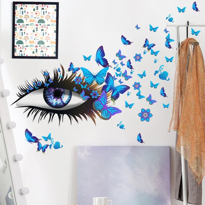 Girl Eyes & Butterfly Wall Decals – Bedroom Wall Stickers