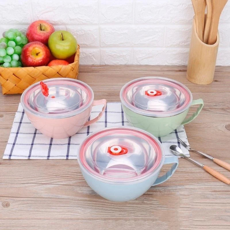 Stainless Steel Bowl with Handle – Anti-Scald Noodle Bowl