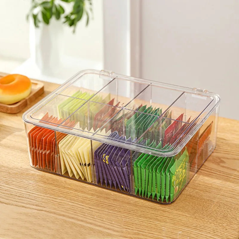 8-Compartment Acrylic Tea Box Organizer with Lid | Tea Storage