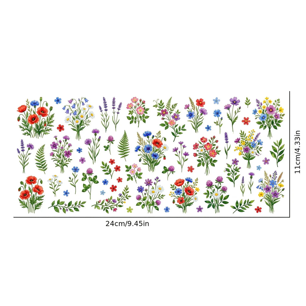 Watercolor Wildflower UV Transfer Stickers | Floral Rub-On Decals