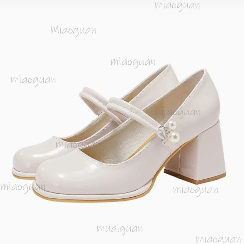 Women's Mary Jane Chunky Heel Pumps | Sweet Style Buckle Strap