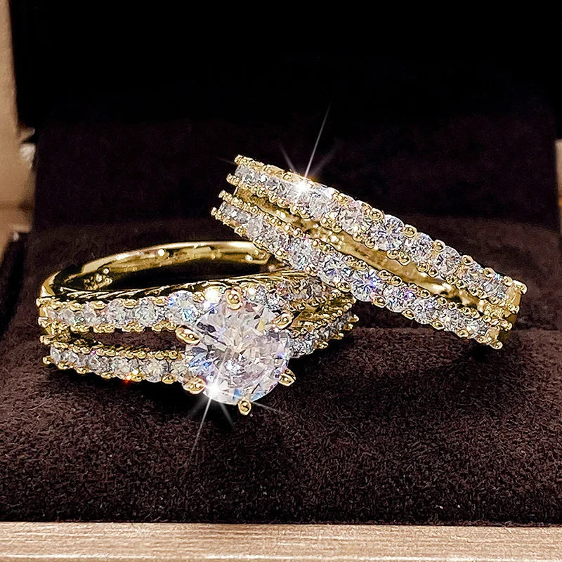 Huitan 2Pcs CZ Bridal Ring Set – Women's Wedding & Engagement Rings