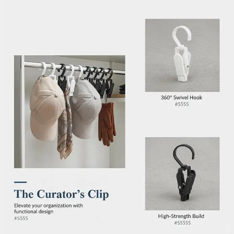 Durable Plastic Hanging Clips 360 Degree Swivel Hooks Non Slip Closet