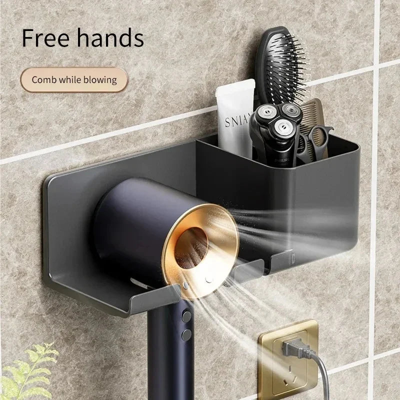 Wall-Mount Hair Dryer Holder & Straightener Stand Organizer