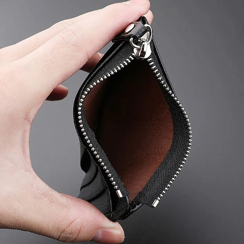 Lychee Pattern Zipper Card Holder – Slim PU Wallet