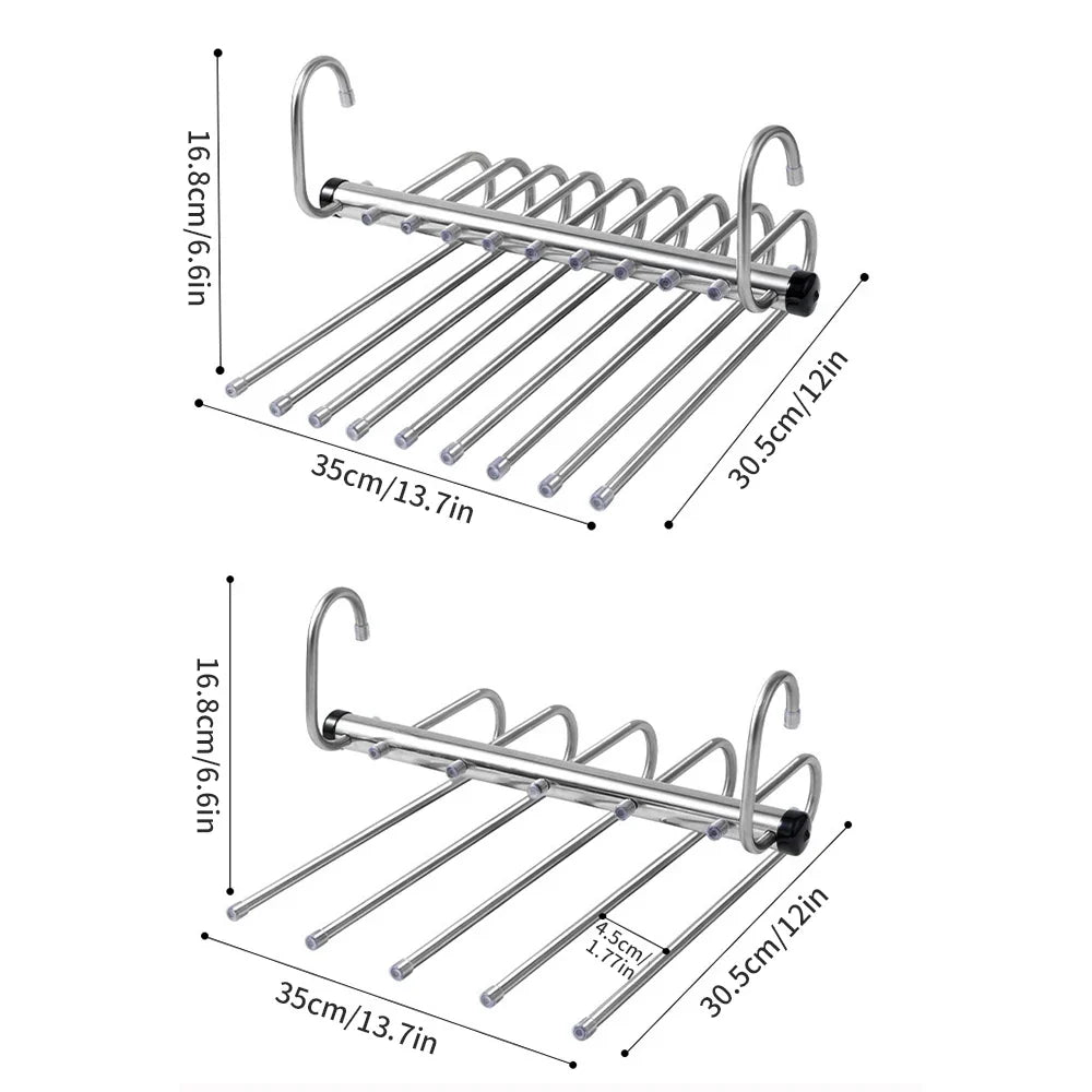 Stainless Steel Folding Pants Hanger Multi-layer Magic Clips