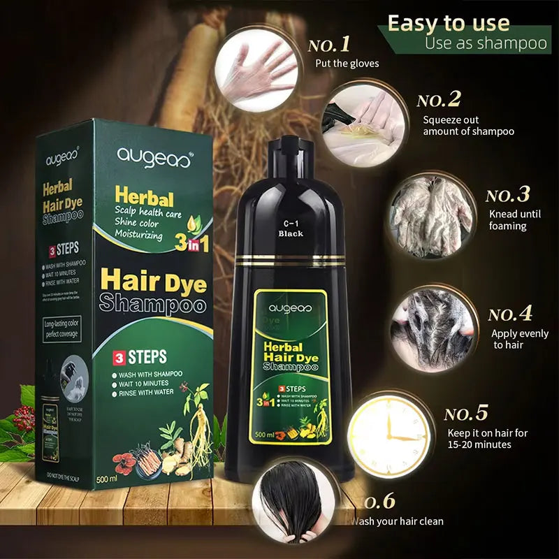 Hair Color Dye Shampoo | 6 Shades Plant Formula 500ml