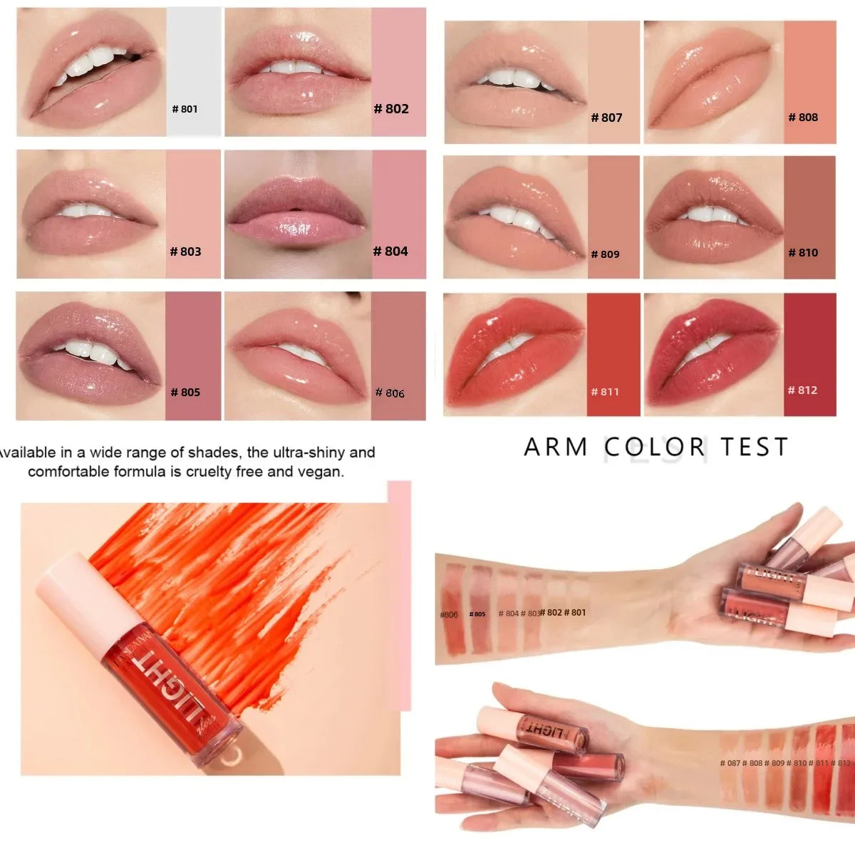 Handaiyan 12-Shade Mirror Lip Gloss – Glossy & Moisturizing