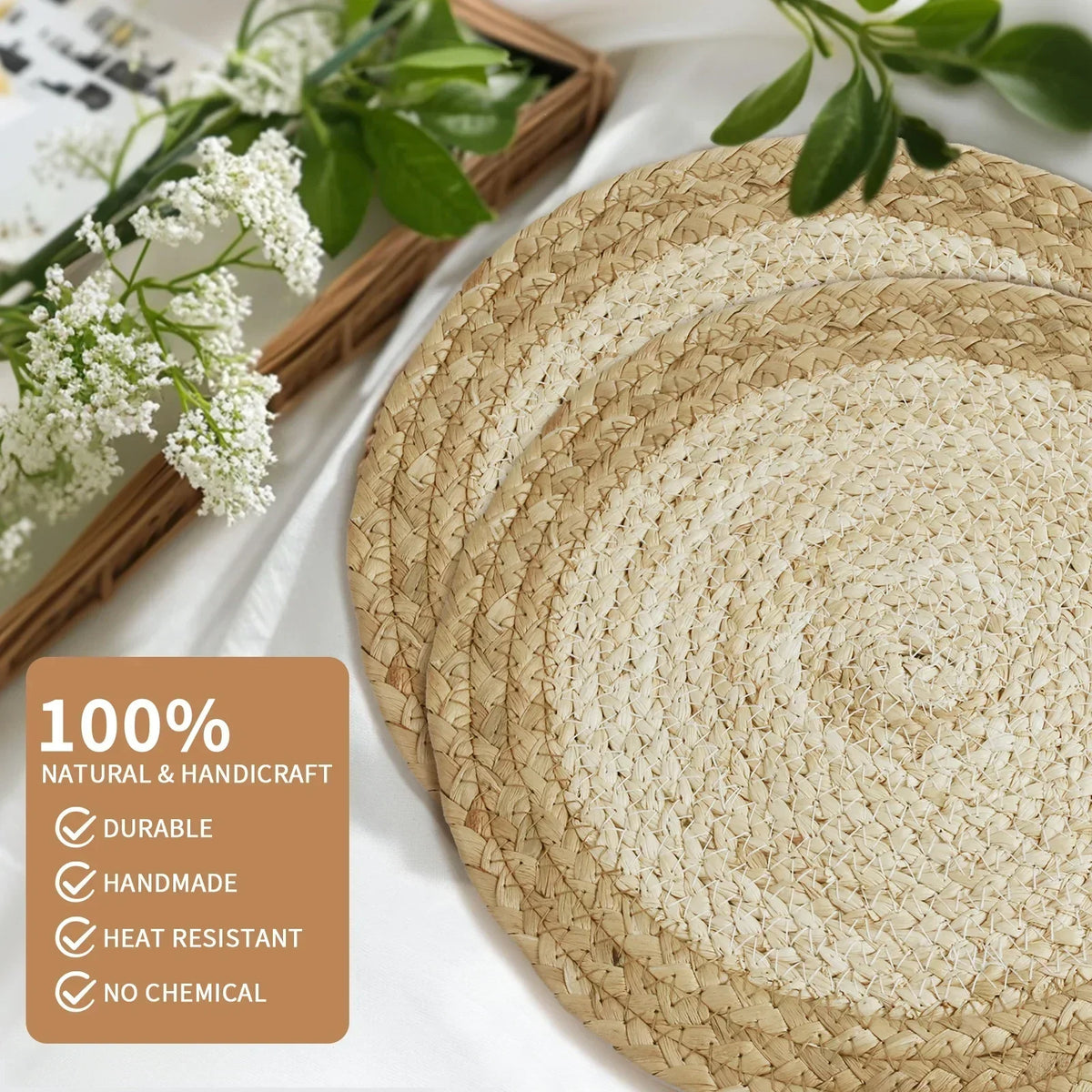 Pot Mats Round Handwoven Rattan Placemats Natural Straw Braided Heat