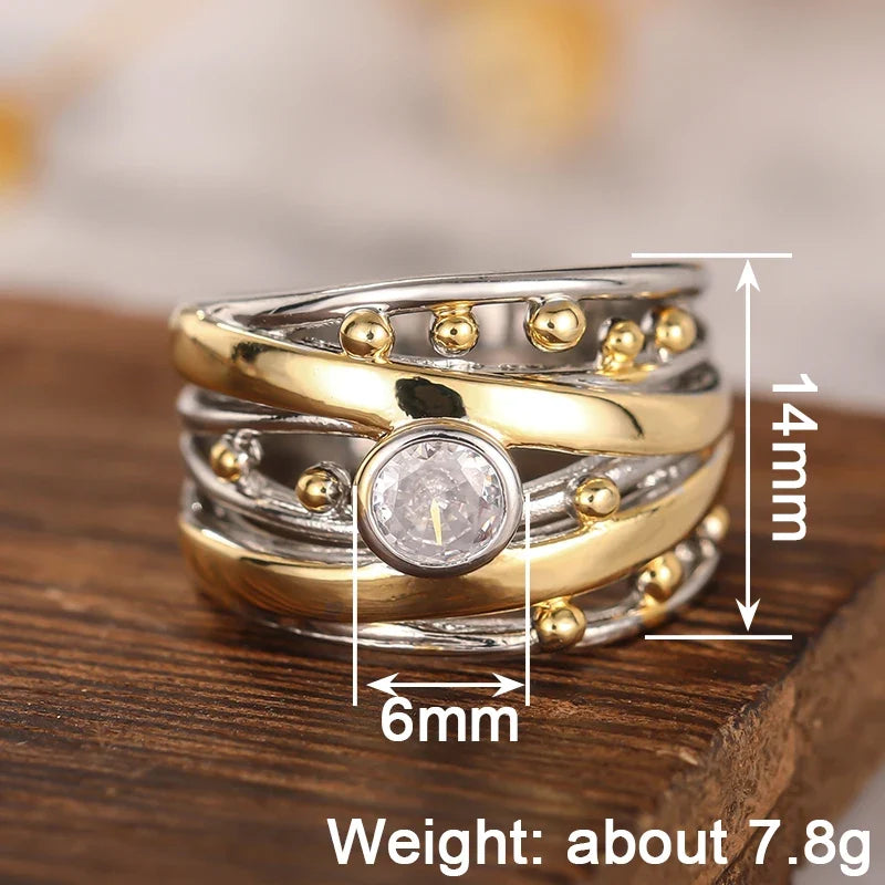 Huitan Two-Tone Cubic Zirconia Ring – Women's Fashion Band