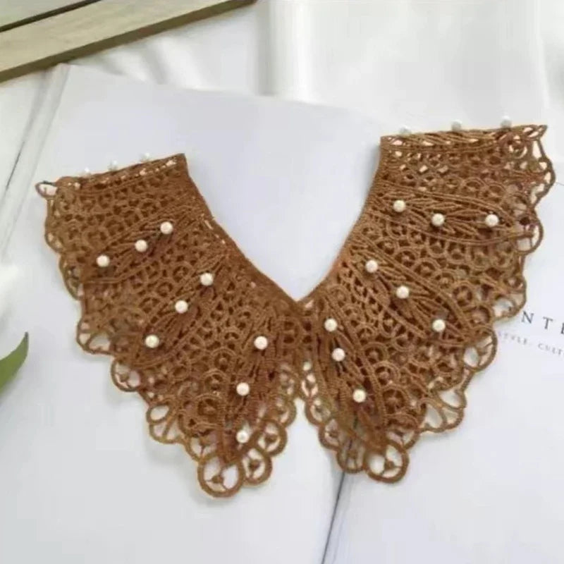 Detachable Lace Doll Collar with Pearl Shoulder Decoration