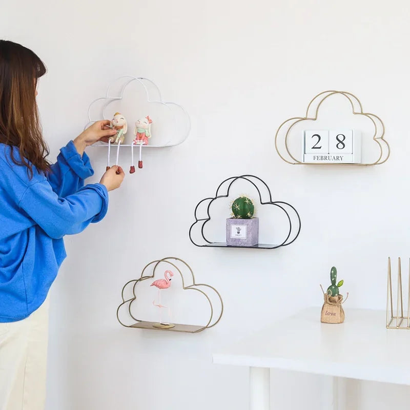 European Iron Cloud Wall Rack – 3-Tier Decorative Shelf