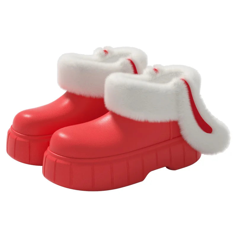 Women's Rabbit Ear Plush Platform Slippers – Waterproof Winter