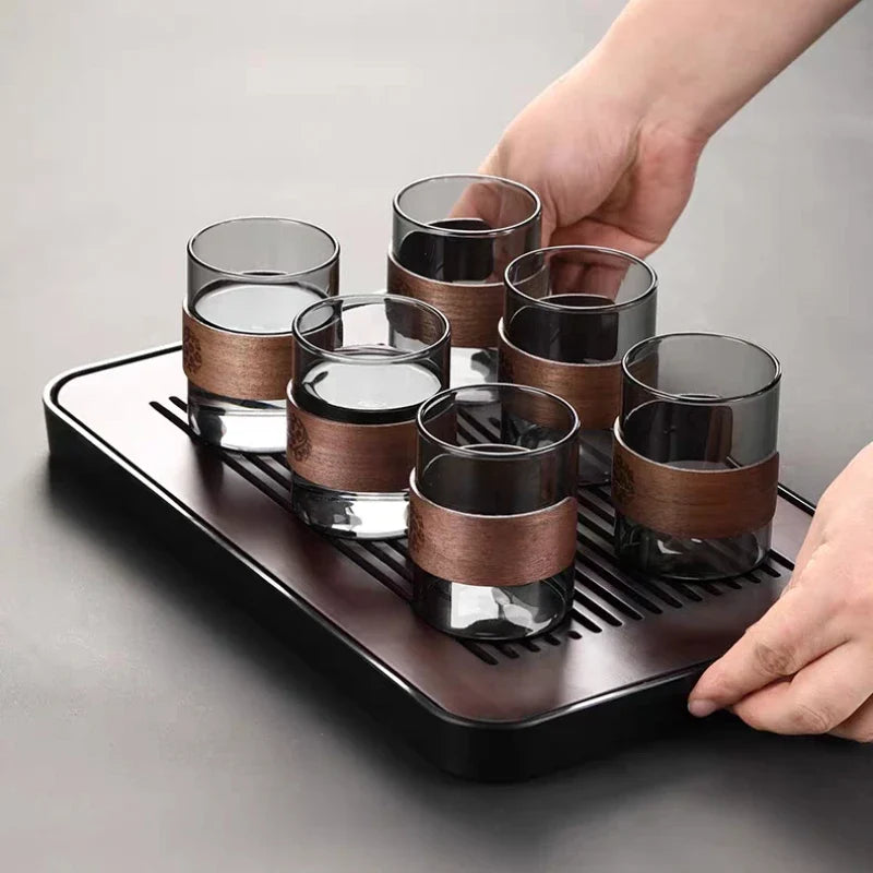 Thickened Glass Tea Cup Wooden Ring Heat-resistant Water Master