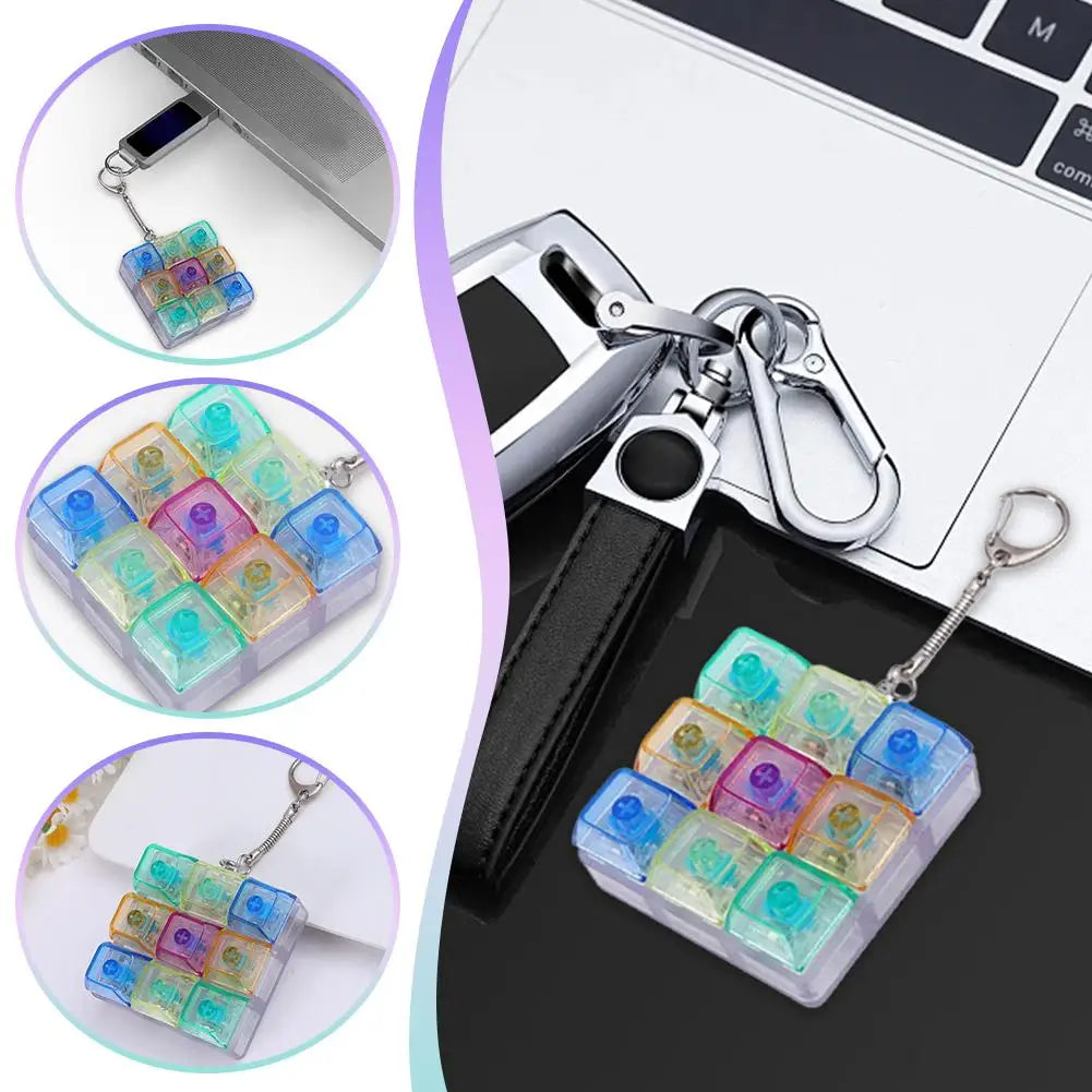 Fidget Keyboard Keychain – 9 Mechanical Keys & LED Light
