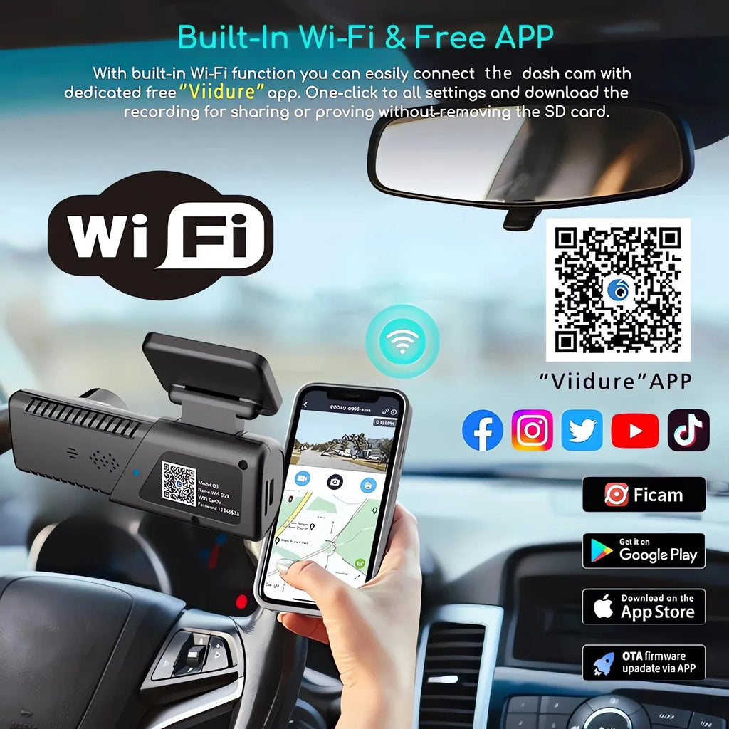 Baideluo 2K 1440P WiFi Dash Cam – Night Vision & Voice Control