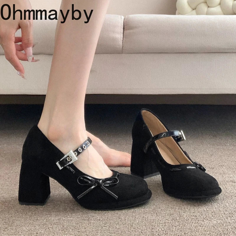 Women's Vintage Mary Jane Pumps – Butterfly-Knot Square Heel
