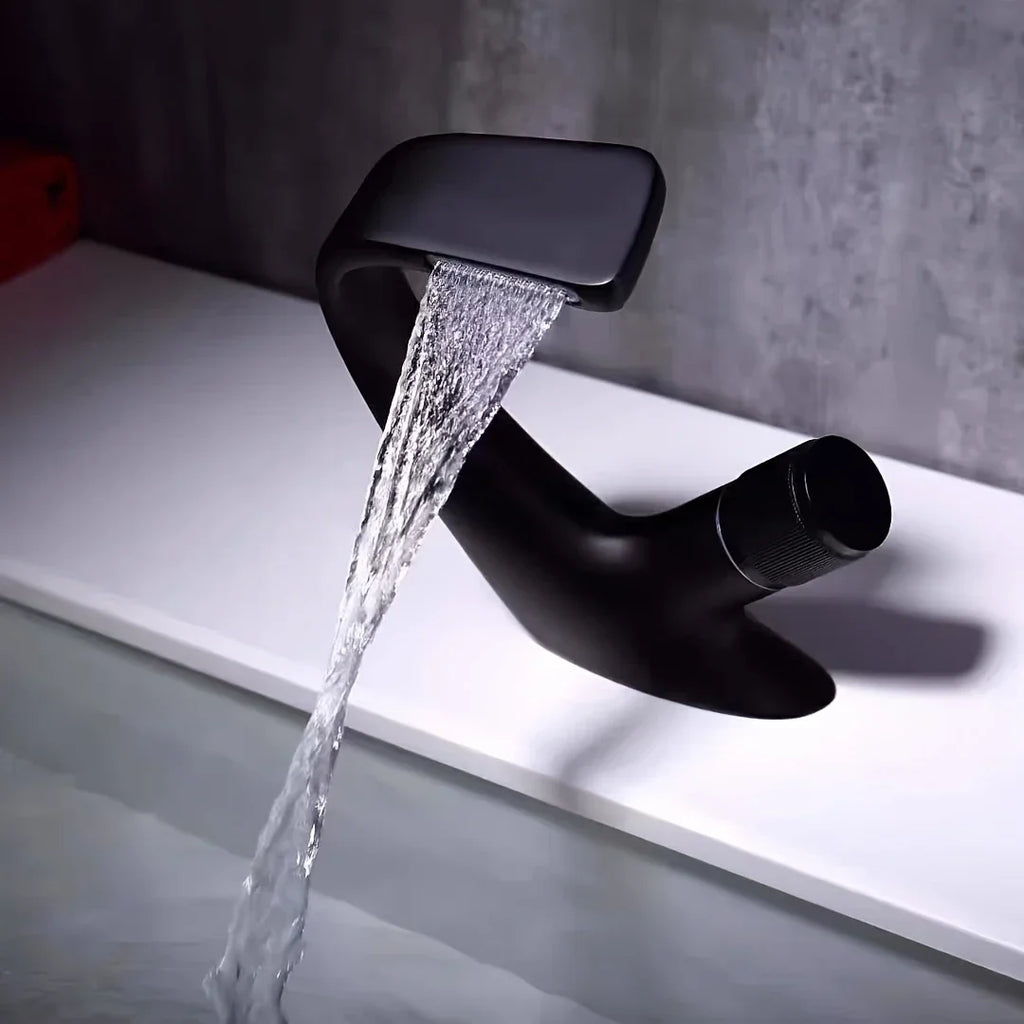 Black Waterfall Basin Faucet | Single Hole Hot & Cold Tap