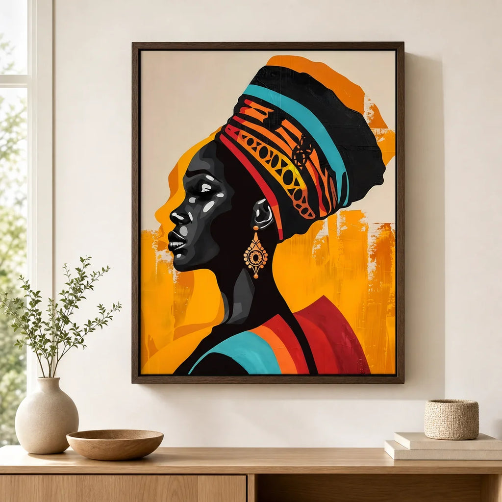 African Tribal Female Portrait Canvas Wall Art | Abstract Decor